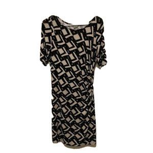 Marks Spencer Womens Sheath Dress Multicolor Black Geometric Ruched Petite 12P